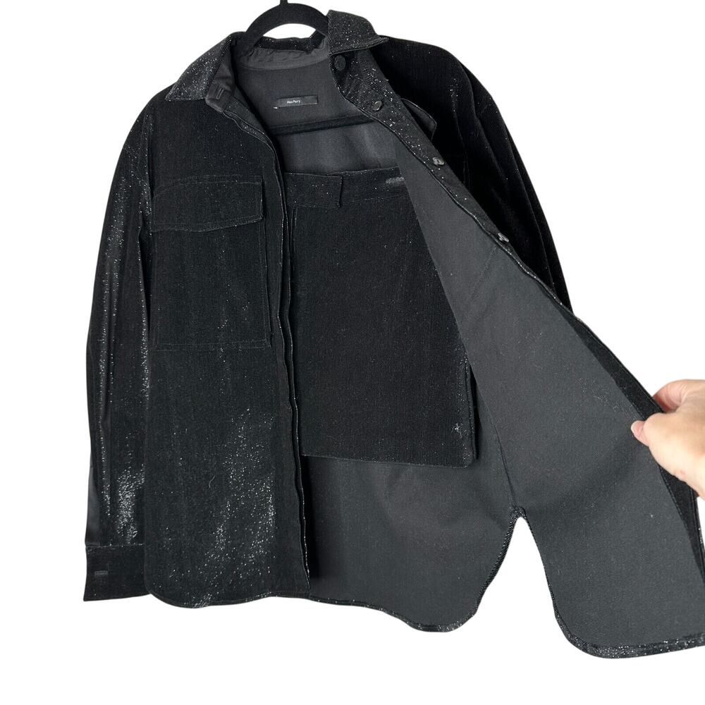 Alex Perry SET Black Silver Shimmer Long Sleeve Shirt & Mini Skirt 6